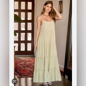 Lulus Dance in the Daylight Light Green Tiered Maxi Dress size M